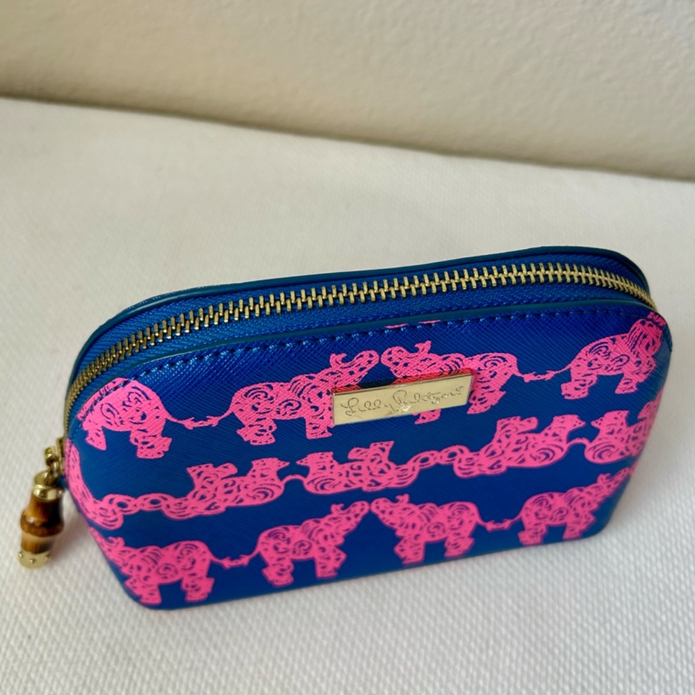 Lily Pulitzer Zipper Case Pink Elephant Blue Bamboo Pull 7.5 x 5 x 3.5 - Picture 3 of 8